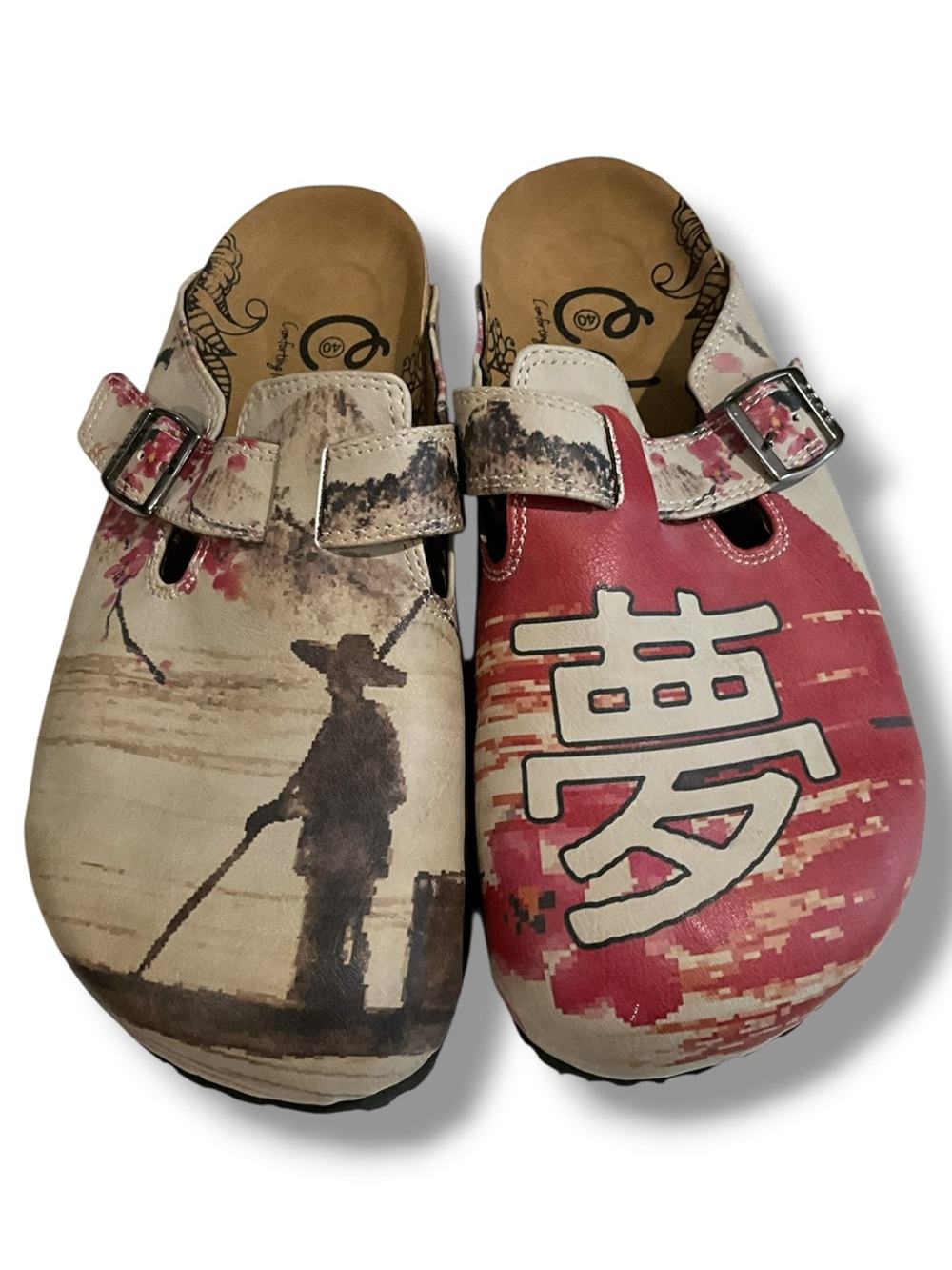 Calceo Red Flowers And Man on Boat Patterned Clogs Size US 9.5 EU 40